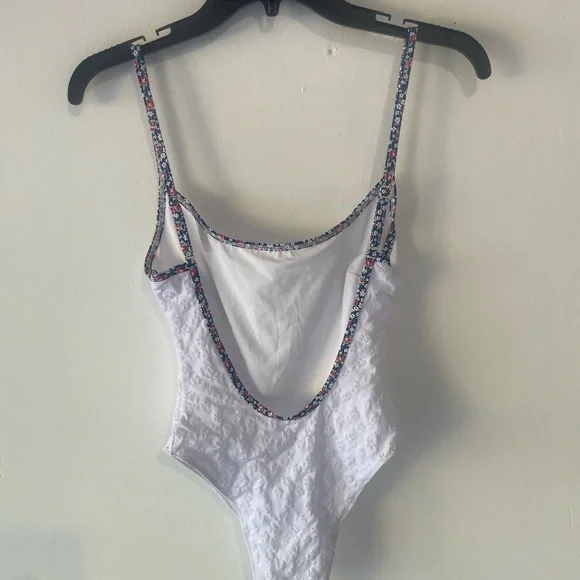 Frankie's Bikinis White One Piece with Floral Trim - Picture 3 of 7